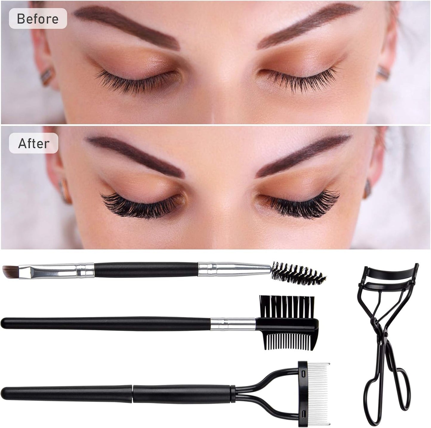 Eyelash Comb Brush Tools EBANKU 4pcs Eyebrow Brush Comb Eyelashes Curler Lash Separator Tool Double Ended Professional Eye Brow Spoolie Brushes for Makeup Grooming (Black)