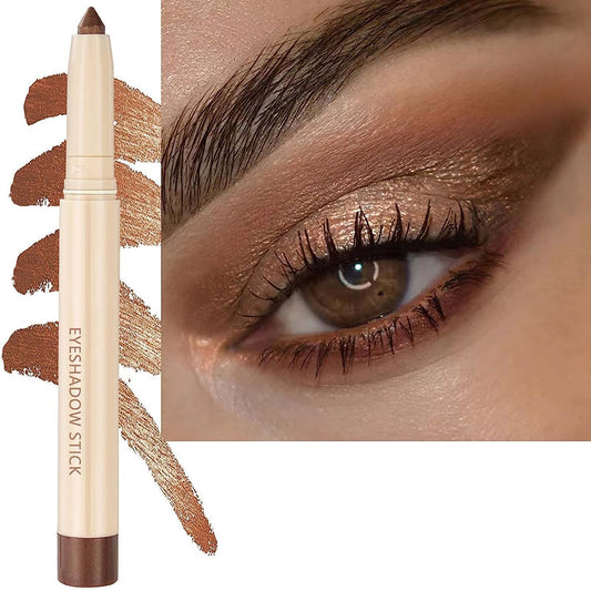 Brown Eyeshadow Stick, Smooth Cream Shimmer Eyeshadow Pencil, Waterproof Long Lasting High Pigmented Hypoallergenic Eye Shadow Highlighter Stick Create Multi-Dimension Eyes Look(16# Brown Shimmer)