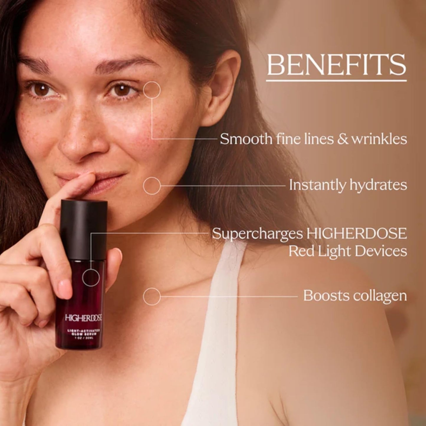 HigherDOSE Light-Activated GLOW SERUM - Anti Aging Face Serum to Plump, Hydrate & Smooth Fine Lines - Made with Vitamin C, Copper Peptides & Hyaluronic Acid - Boosts Benefits of Red Light (1 oz)