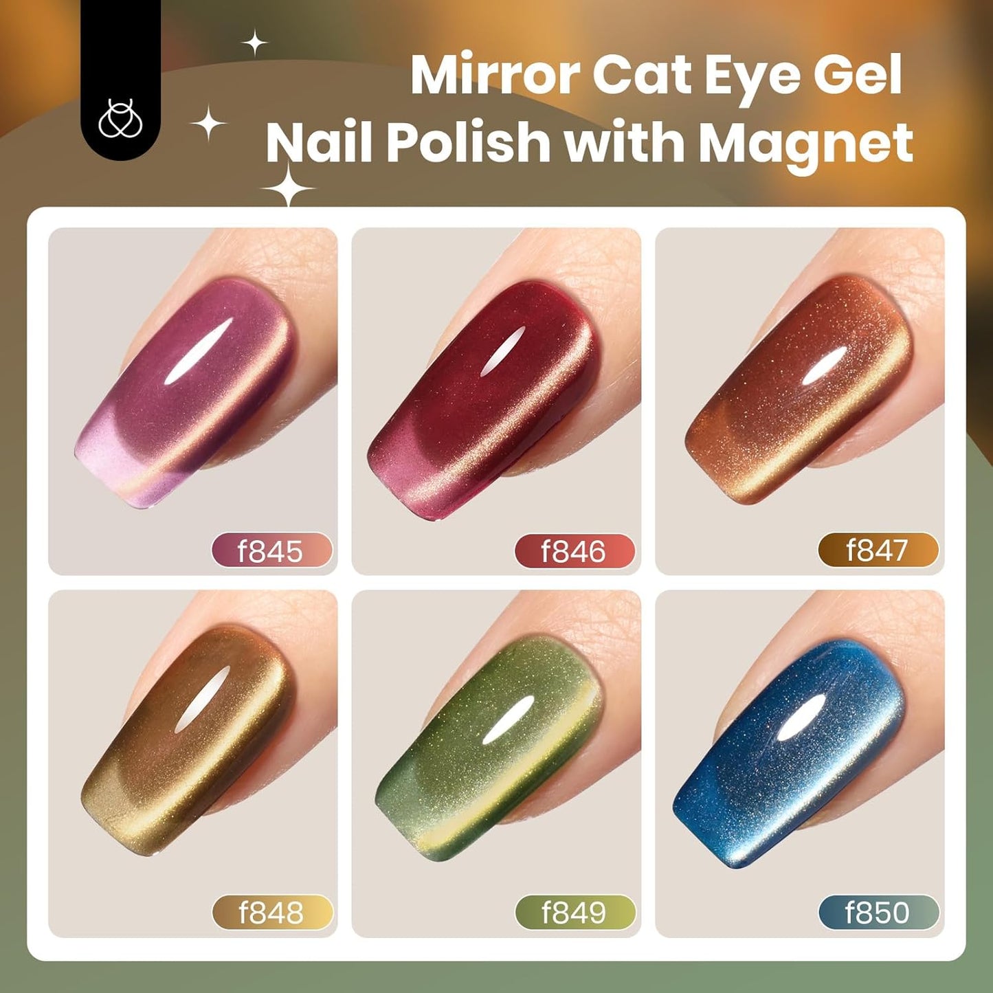 beetles Gel Polish Golden Mirage Cat Eye Gel Nail Polish Set - 6 Colors Pink Red Brown Green Blue Glitter Fall Gel Nail Kit, Magnetic Shine Soak Off UV Gel for Salon DIY Manicure Gift for Women