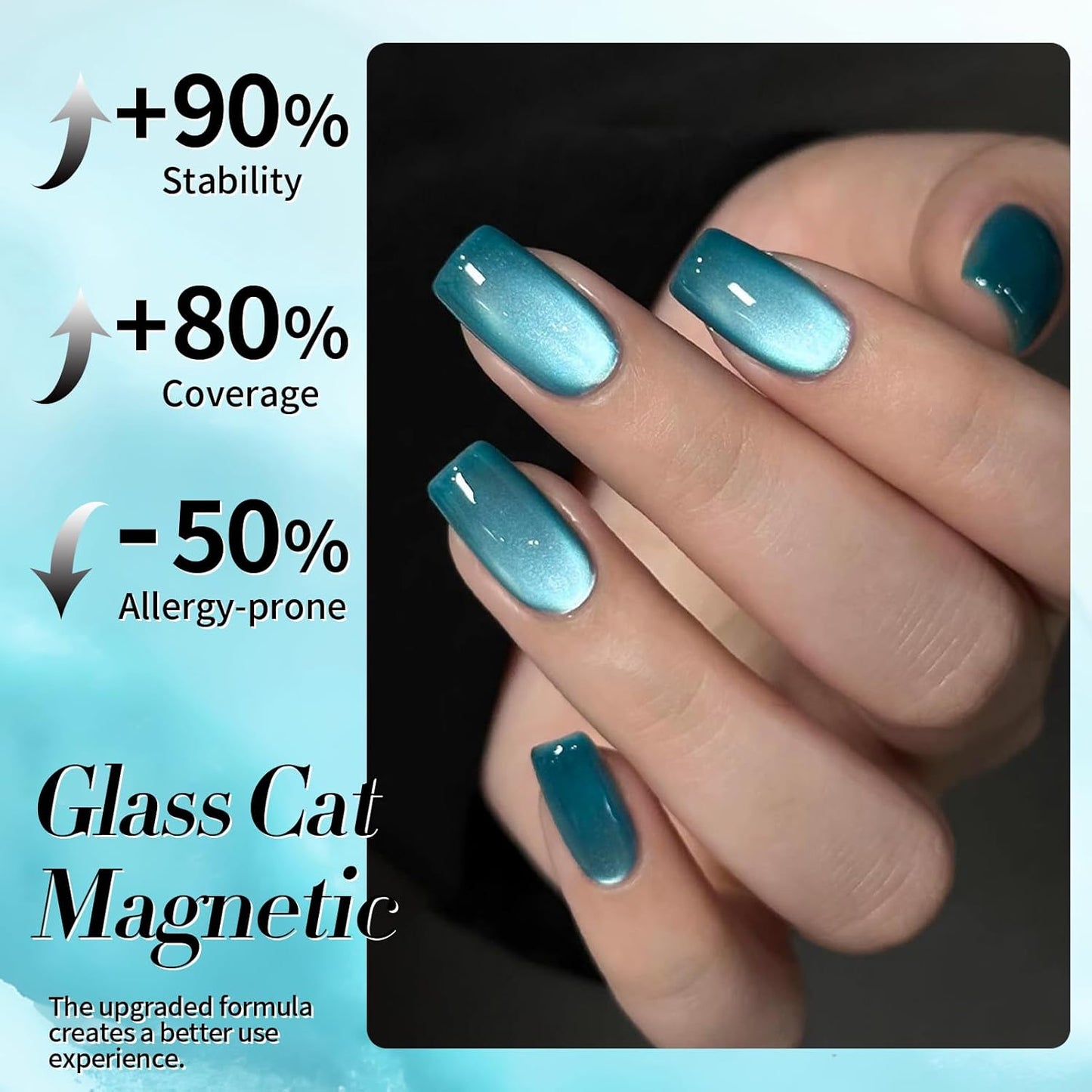 Born Pretty Cat Magnetic Eye Gel Nail Polish,Light Blue Lover Jelly Glass Magnetic Gel Polish,Glitter Soak Off Nail Art Salon Manicure Home Gift 15ml