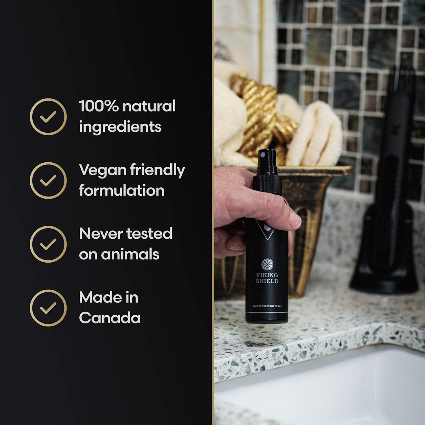 Beard & Hair Heat Protectant Spray - Viking Shield Beard Spray for Men, Protects Hair from Heat Damage of Straightener and Styling - Argan Oil Thermal Protector Spray - Protect Up To 450º F - 4 Fl Oz