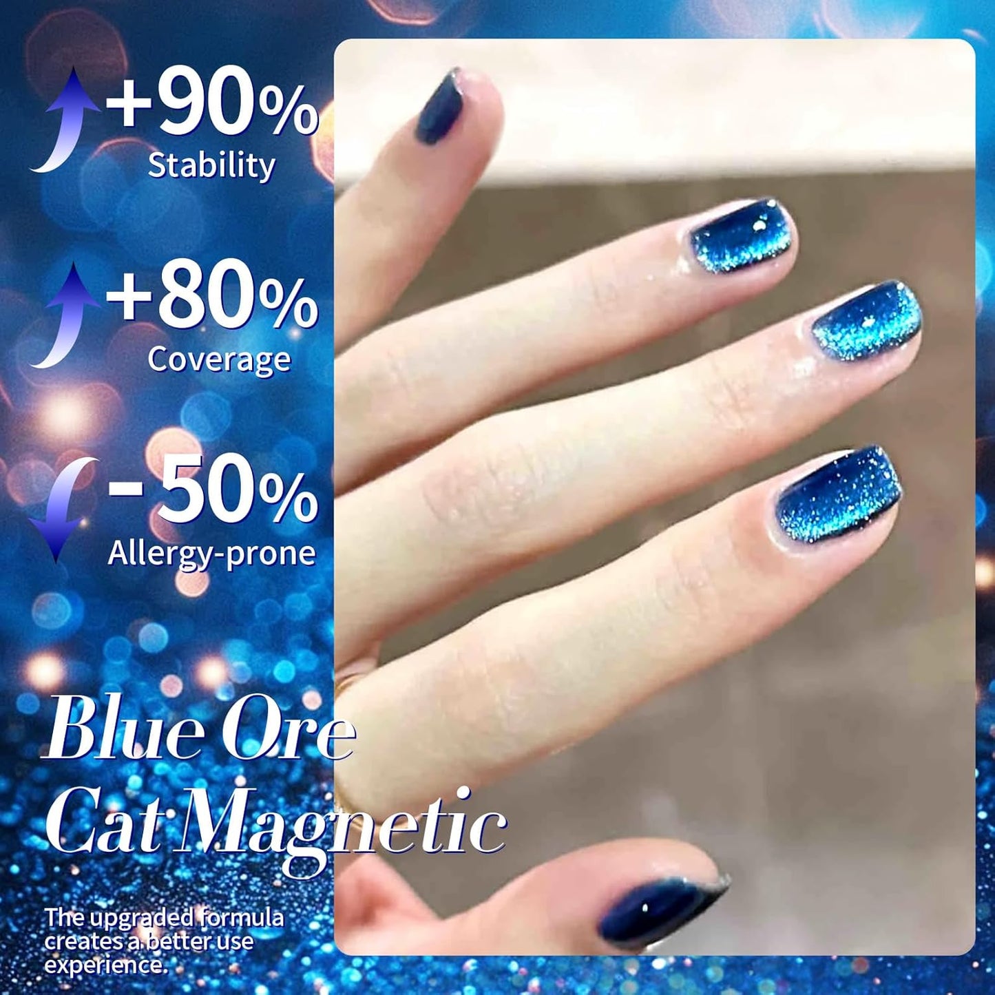 Born Pretty Cat Magnetic Eye Gel Nail Polish, Blue Ore Glitter Cat Magnetic Gel Nail Polish, Holographic Magnetic Nail Polish for Nail Art Manicure Salon DIY at Home 15ML