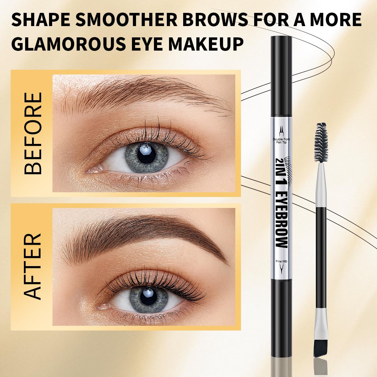 Eyebrow Pencils for Women - Microblading Eyebrow Pencil 2-In-1 Dual-Ended Eyebrow Pen with Precise 2-Fork-Tip & Brush-Tip Waterproof Eyebrow Pencil for Hair-Like Brows, Last All-Day, Black