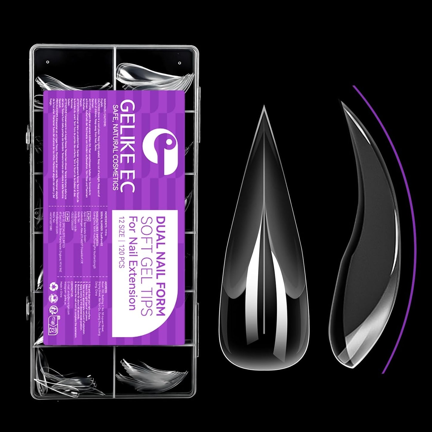 Gelike EC Cat Dual Forms for Extension: 120 Pcs Color Nail Form, 12 Size Nail Forms For Builder, Half Matte Gel Forms For Manicure Art Design Salon Diy