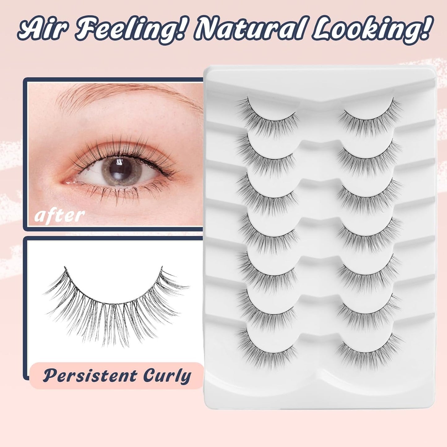 False Lashes Eyelashes Wispy 10MM Short Lash Natural Thin Band Strip Eyelash 3D Volume C Curl 7 Pair