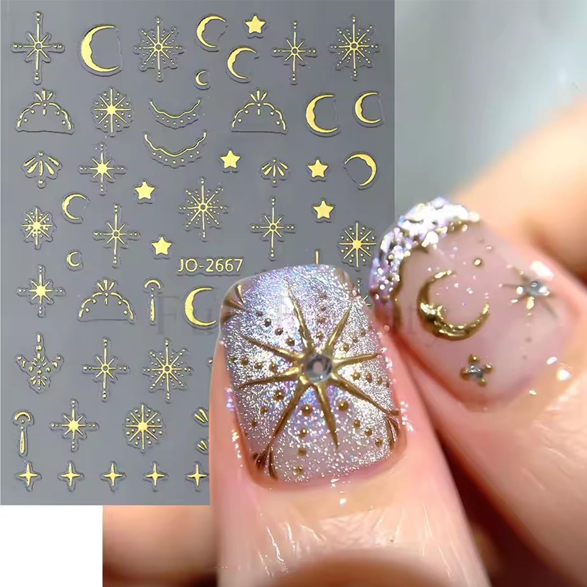 6 Sheets Star Nail Art Stickers 3D Self-Adhesive Pegatinas Uñas Silver Gold Nail Stickers Star Moon Nail Decals for Nail Art Design Decoration Accessories for Women Girls DIY