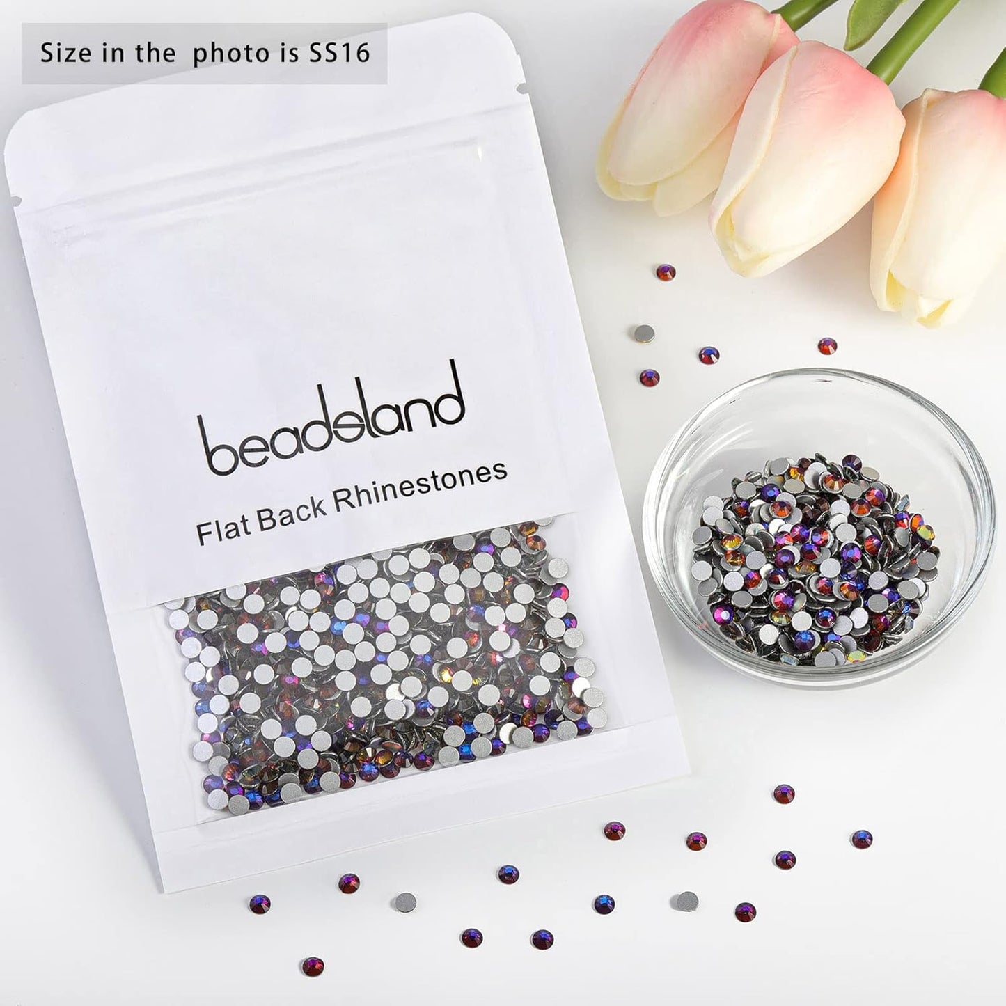 beadsland Flat Back Crystal Rhinestones Round Gems, Blue Volcano (3.8-4.0mm) SS16/1440pcs