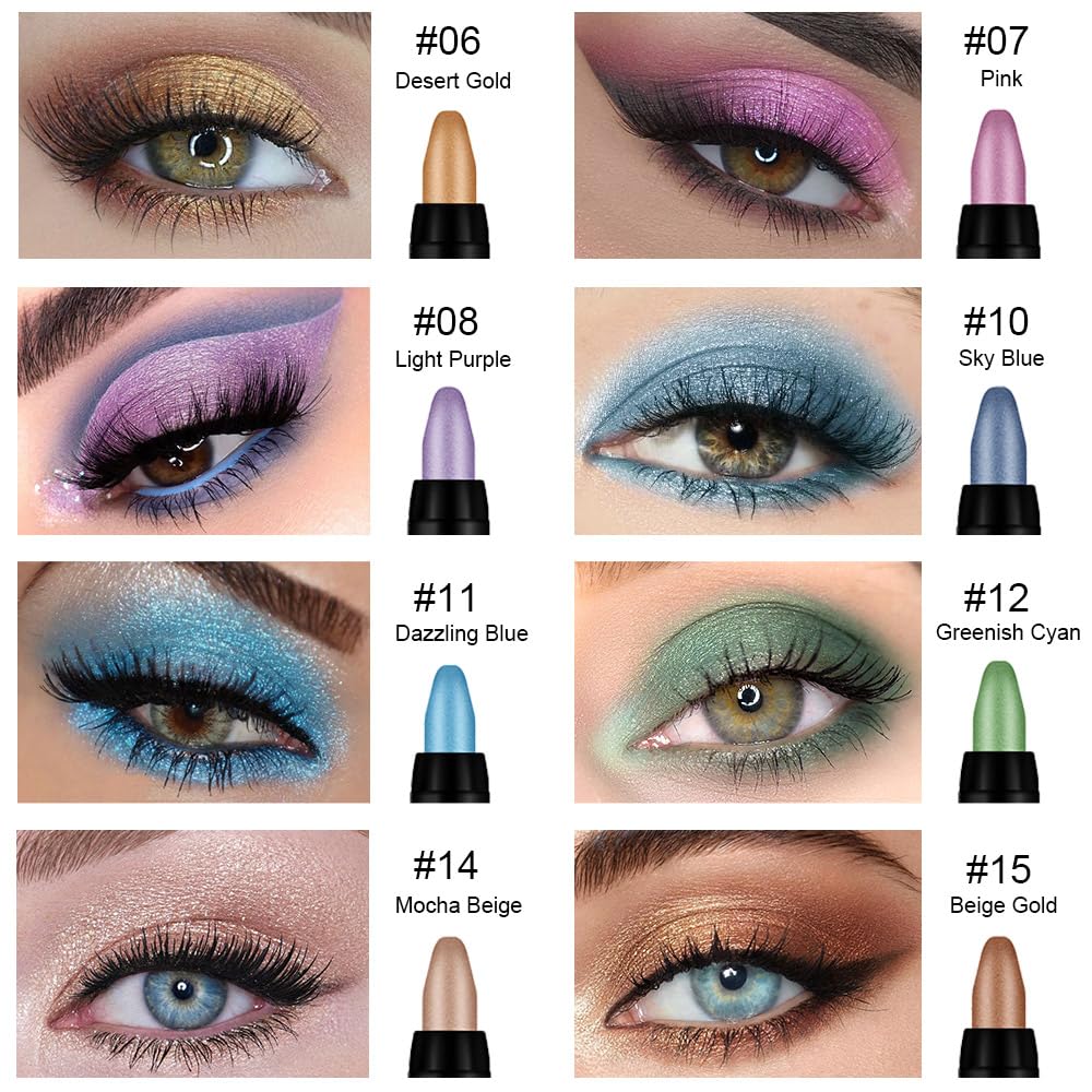 Kaely 8Pcs Cream Eyeshadow Stick Set, Desert Mocha Beige Gold Light Purple Pink Sky Dazzling Blue Geen, Shimmer Eyeliner Pencil Eye Shadow Sticks Palette Makeup for Older Women, sombras para ojos 02