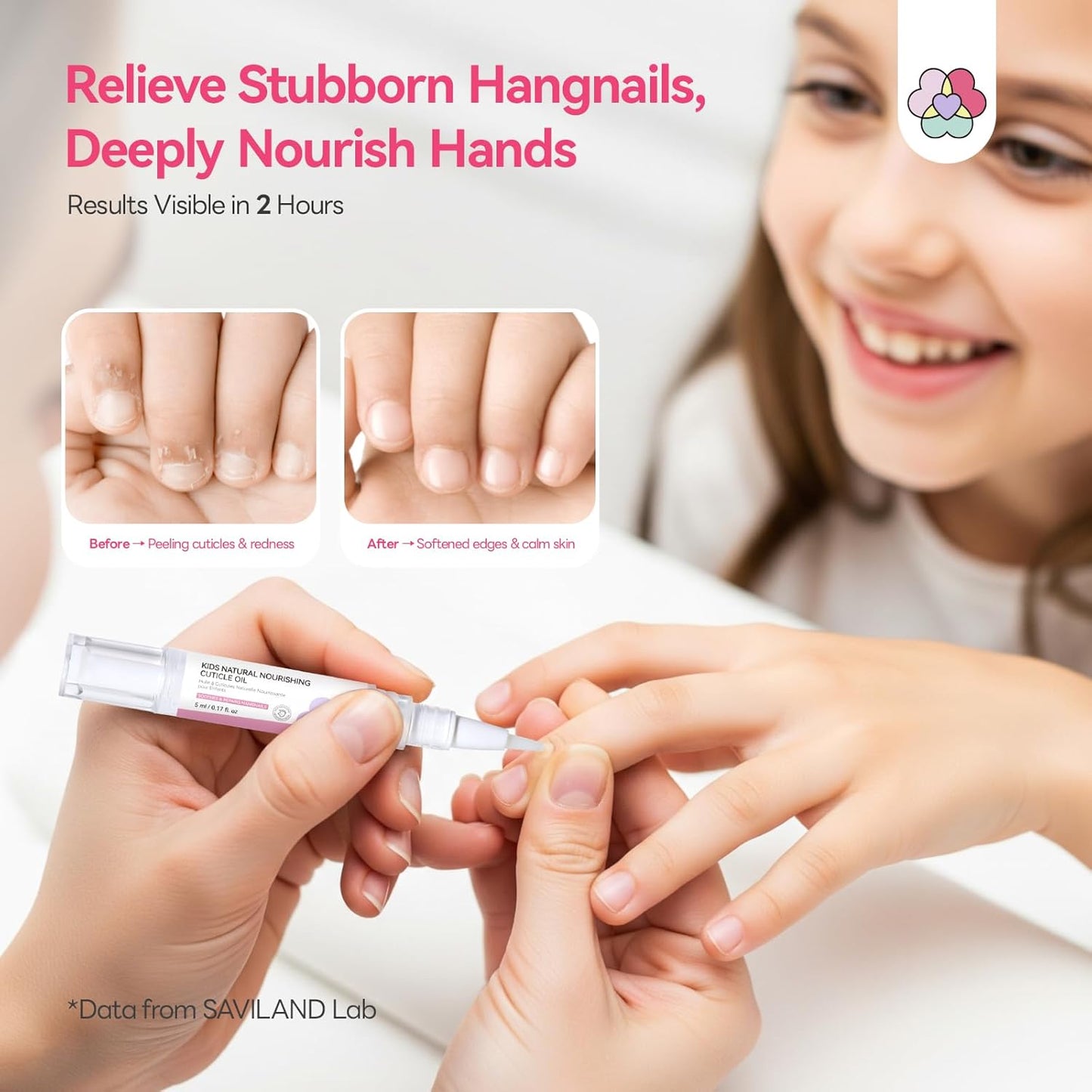 SAVILAND Cuticle Oil Pen for Kids: Plant-Based Nail Oil Pen 8-Hour Long-Lasting Nourishment 2-Hour Soften Tough Hangnails Child-friendly Cuticle Oil for Nails Gentle Nail Care for Kids 3-8 (Glamkids)