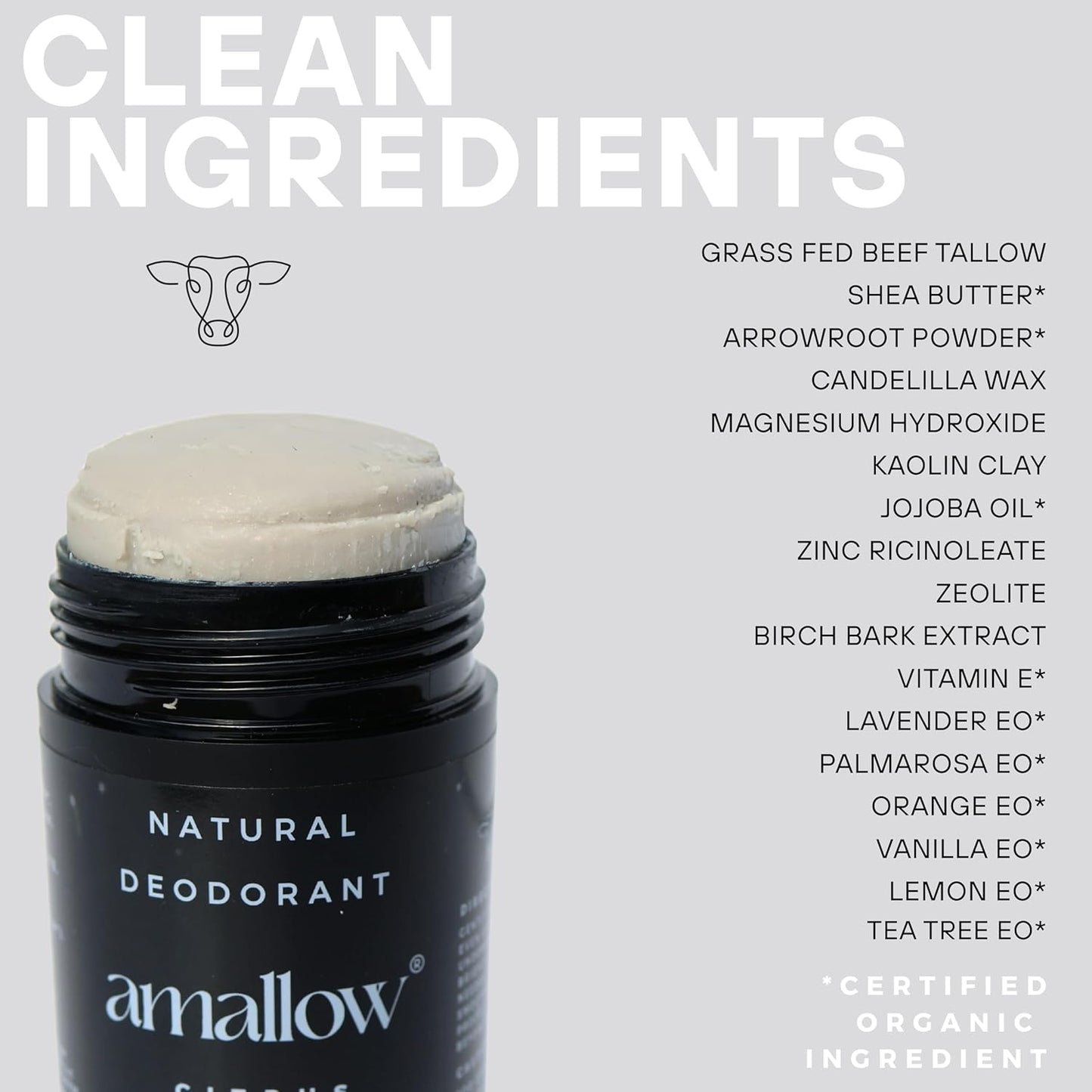 Amallow - Natural Deodorant – Aluminum Salt-Free, Tallow-Based, Baking Soda-Free, with Magnesium & Zinc – Long-Lasting Odor Protection – Handcrafted in the USA – 2.6 oz (Root & Petal)
