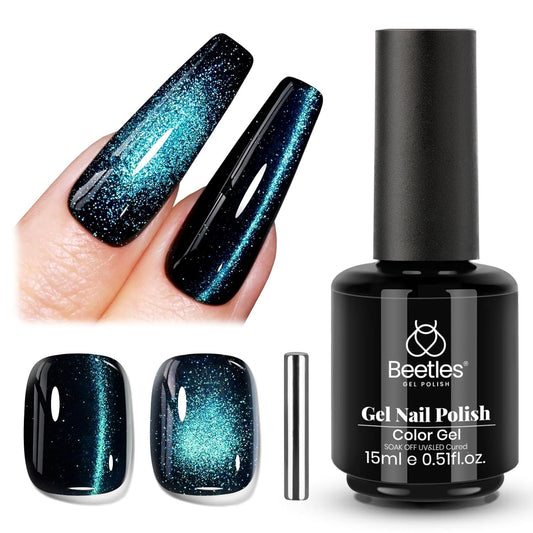 Beetles Chameleon Cat Eye Gel Polish - 15ML Blue Cat Eye Glitter Gel Polish 9D Magnetic Soak Off UV Shimmer Velvet Gel Mermaid Tears Series Nail Art DIY Manicure Gifts for Women