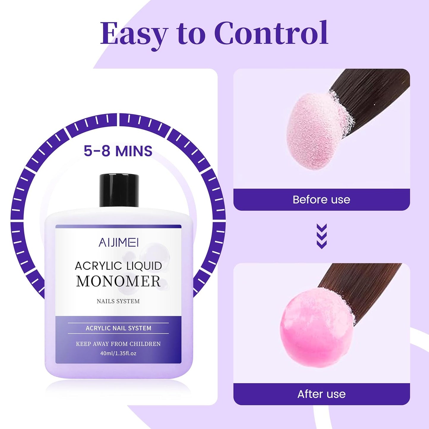 AIJIMEI Acrylic Liquid Monomer for Long Lasting 40ml Acrylic Liquid Professional Nail Art Supplies Suitable for Salon and Home (2pcs)