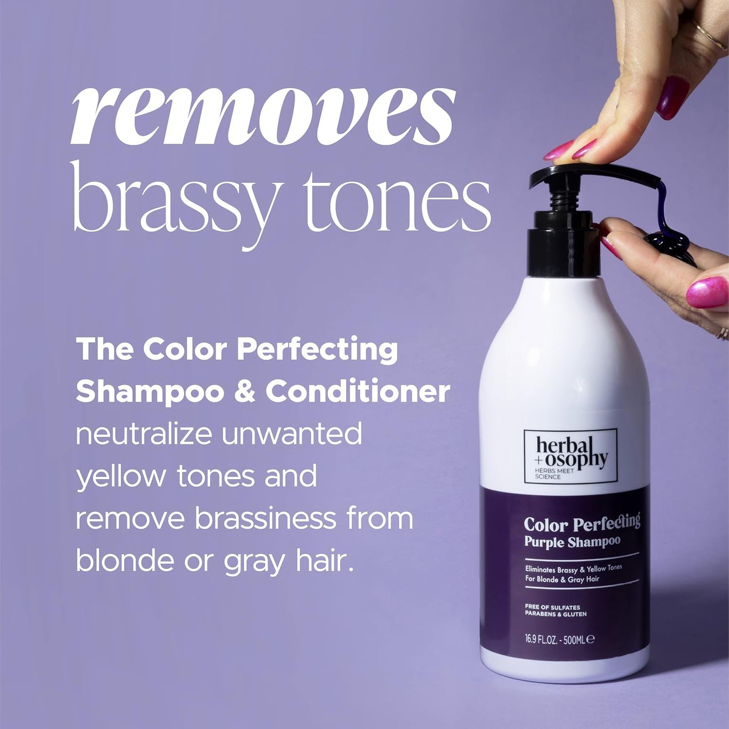 Purple Shampoo & Conditioner Set for Blonde Gray Hair, Eliminates Brassy and Yellow Tones, Infused with Cocos Nucifera Oil, Free of Sulfate, Parabens and Gluten, 2 x 16.9 Fl Oz