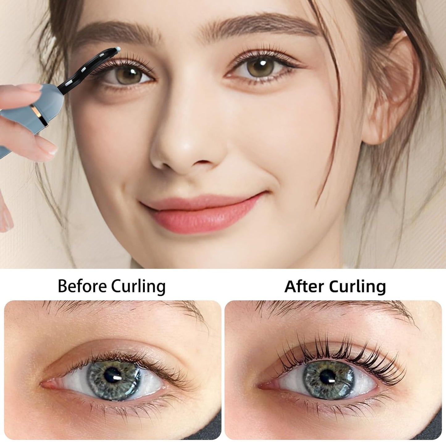 ZAPAL Heated Eyelash Curler, S600 Rechargeable Heated lash Curler, Intelligent Power Off Electric Eyelash Curler Heated Quickly 24 Hs Lasting Natural Makeup for Woman (Air Blue/Gold, X8-132mm)