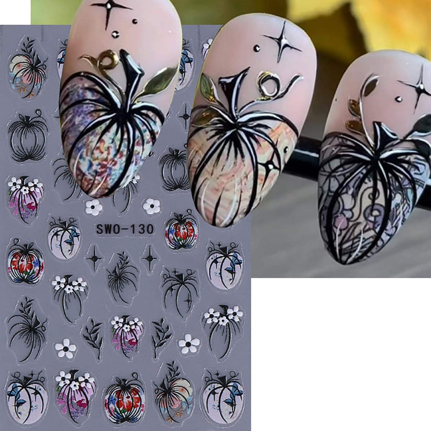 Fall Nail Stickers 5D Pumpkins Nail Decals 4PCS Self-Adhesive Embossed Halloween Nail Art Maple Leaf Mushroom Fox Design Holiday Nail Charms Autumn Thanksgiving Day DIY Manicure Supplies for Women