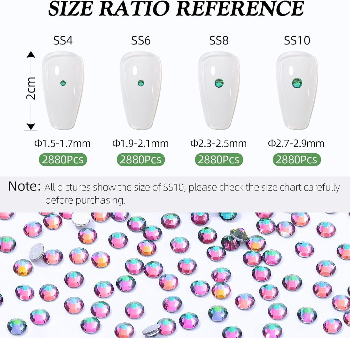 Green Volcano Flatback Rhinestones, Glass Rhinestones for Nail Art and Craft, Glue Fix, Loose Crystal Gemstones(Green Volcano, SS8, 2880pcs, 2.3-2.5mm)