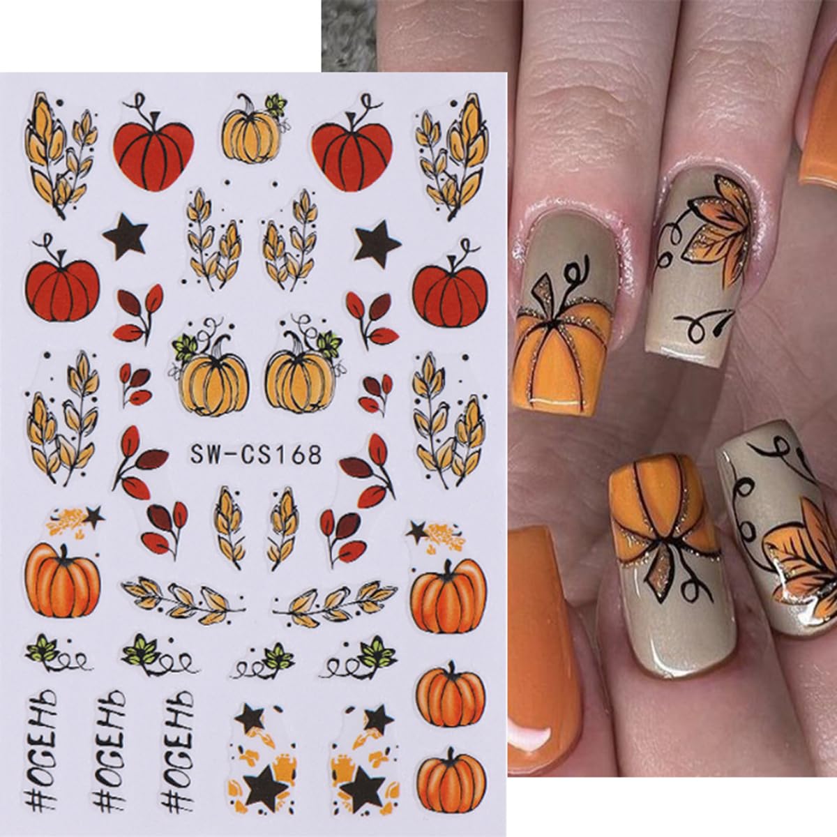 Fall Nail Art Stickers Decals Autumn Pumpkin Nail Decals 8PCS 3D Self-Adhesive Fall Leaf Floral Pumpkin Design Manicure Sliders Nail Art Supplies Fall Sticker for Women Girls DIY Nail Art Decorations