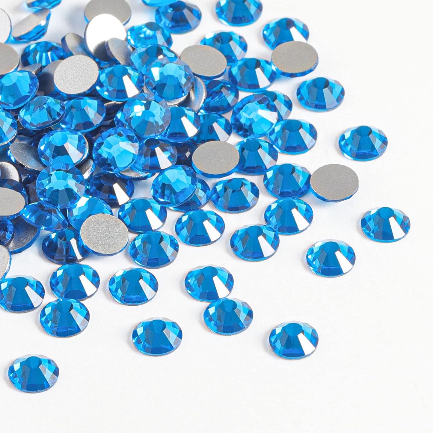 beadsland Flat Back Crystal Rhinestones Round Gems for Nail Art and Craft Glue Fix,Capri Blue (6.4-6.6mm) SS30/288pcs