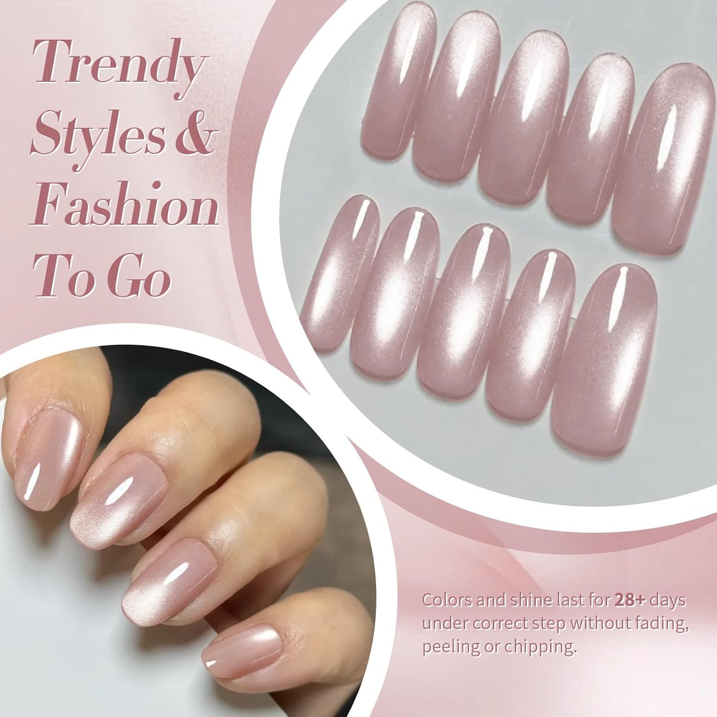 Born Pretty Pink Cat Magnetic Eye Gel Nail Polish, Translucent Milky Pink Cat Magnetic Gel, Jelly Glitter Off Nail Art Salon Manicure Home Gift 15ml