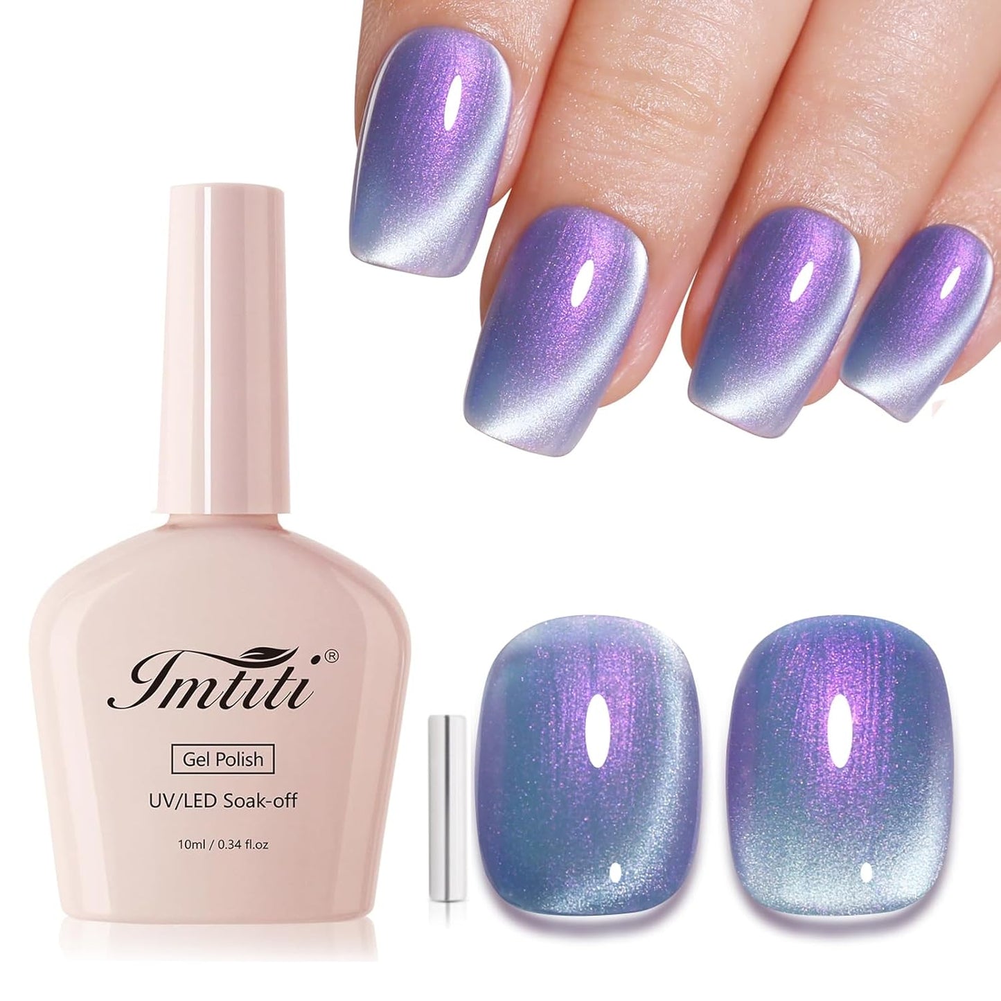 Imtiti Aurora Cat Eye Gel Polish, Pearl Blue Purple Holographic Glitter Magnetic UV Soak Off Gel Nail Polish (0.34 Fl Oz-994)