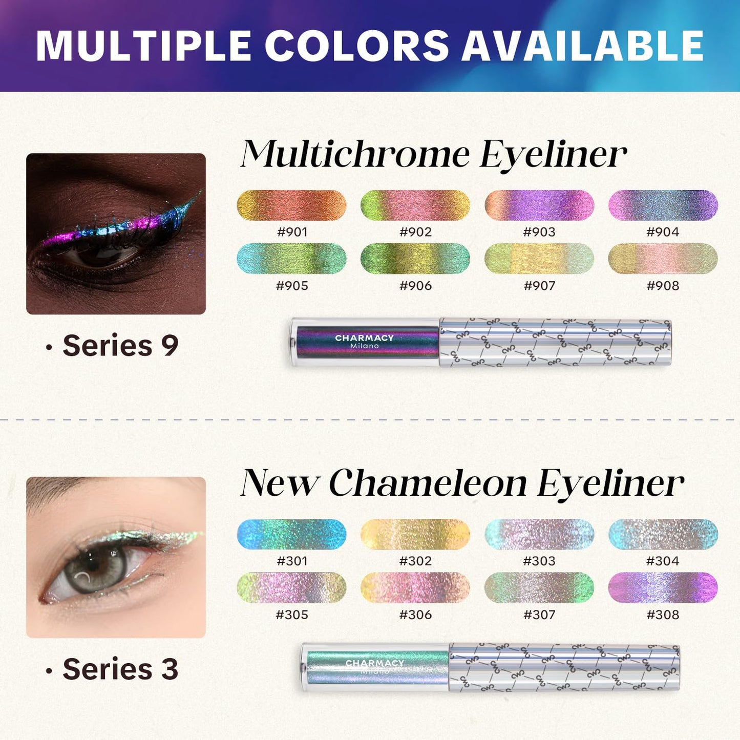 Chameleon Glitter Liquid Eyeliner, Highly Pigmented Intense Color Shifting, Waterproof Eyeliner Metallic Multi-Reflective Finish, Longwearing, Smudge-proof, Ultra-Fine Tip, PINK GOLD GREEN 902