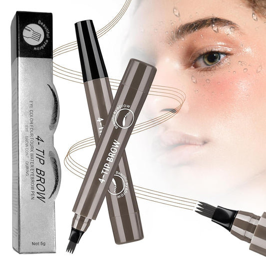 2025 New Magic Eyebrow Pencil, 3D Waterproof 4 Tipped Precise Brow Pen Microblading Eyebrow Pencil Contouring Pen Fine Stroke Microblading Creates Natural (Gray Brown)