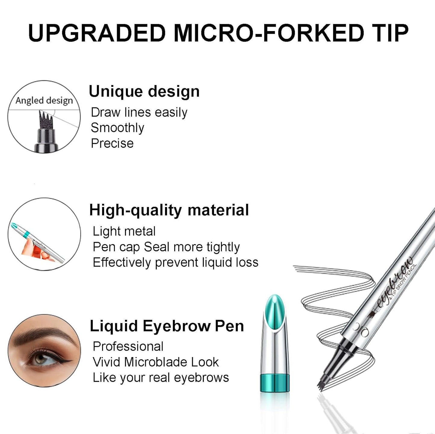 Microblading Eyebrow Pencil, Eyebrow Pen with an Upgrade Micro-Fork Tip Applicator, Waterproof Long-Lasting Microblading Brow Pen, Brow Pencil for Natural Looking Brows Makeup, Gray, 1Pcs