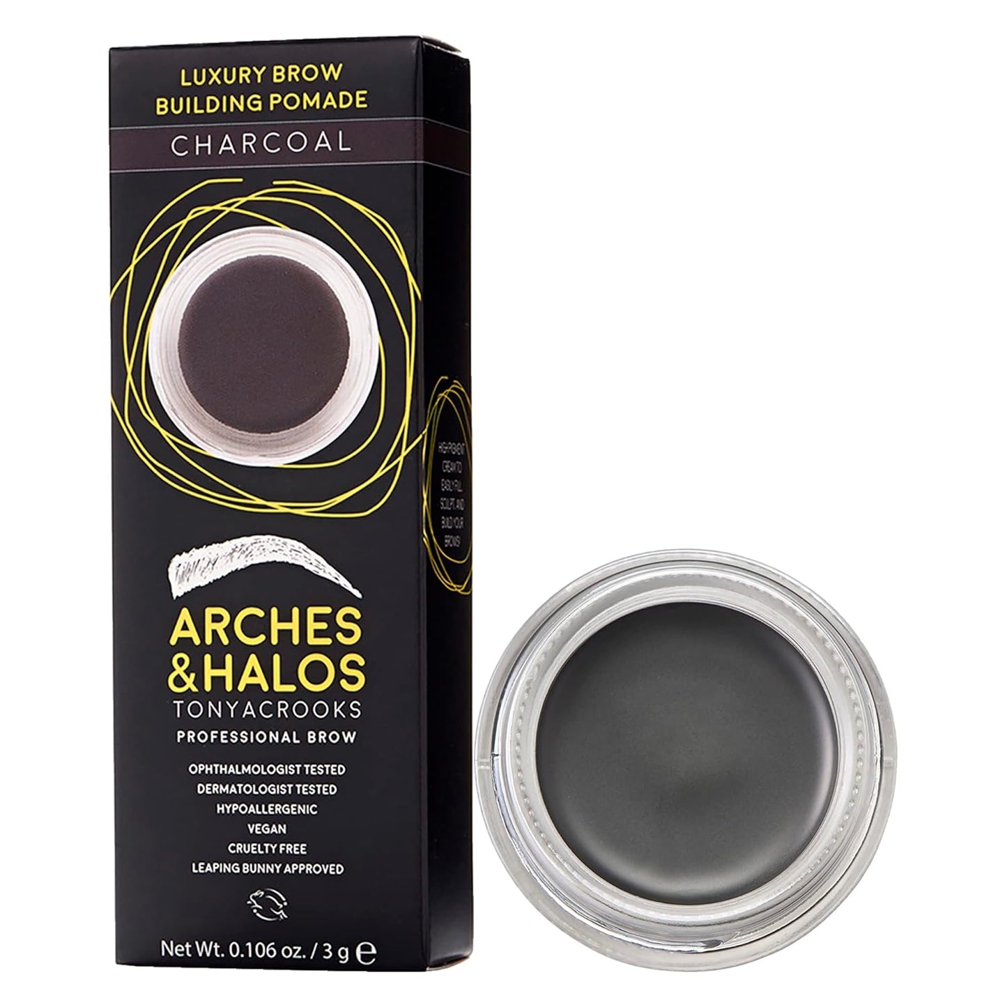 Arches and Halos Luxury Brow Building Pomade - Vegan Eyebrow Pomade - Creamy, Long Wearing Color for Clean, Defined Brows - Charcoal - 0.1 oz