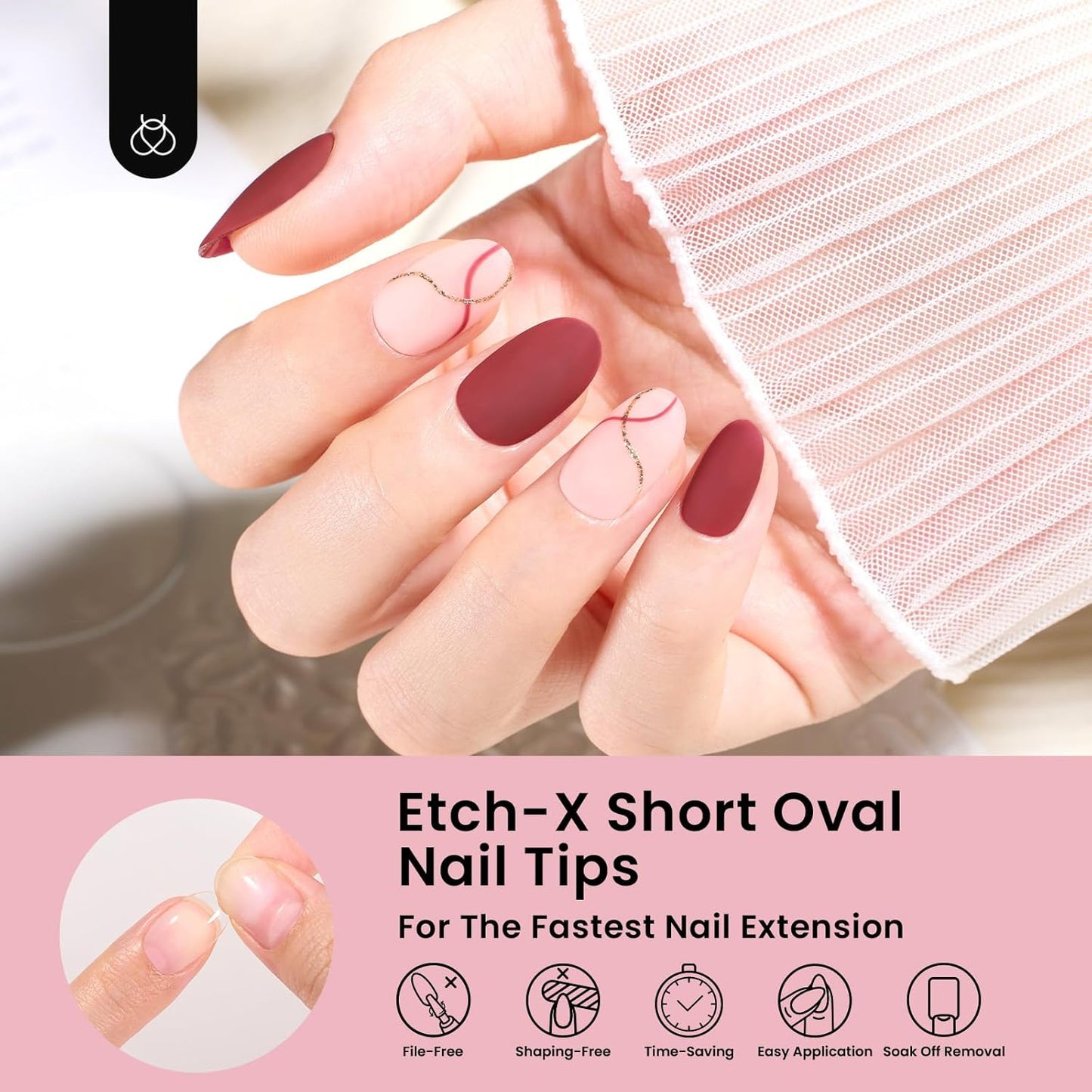 Beetles Gel Nail Tips Short Oval Fake Nails 288Pcs Pre-Shaped Half Matte Press on Nail Tips Full Cover False Nails Gifts for Girls Women Gelly Tips Home DIY Nail Extension