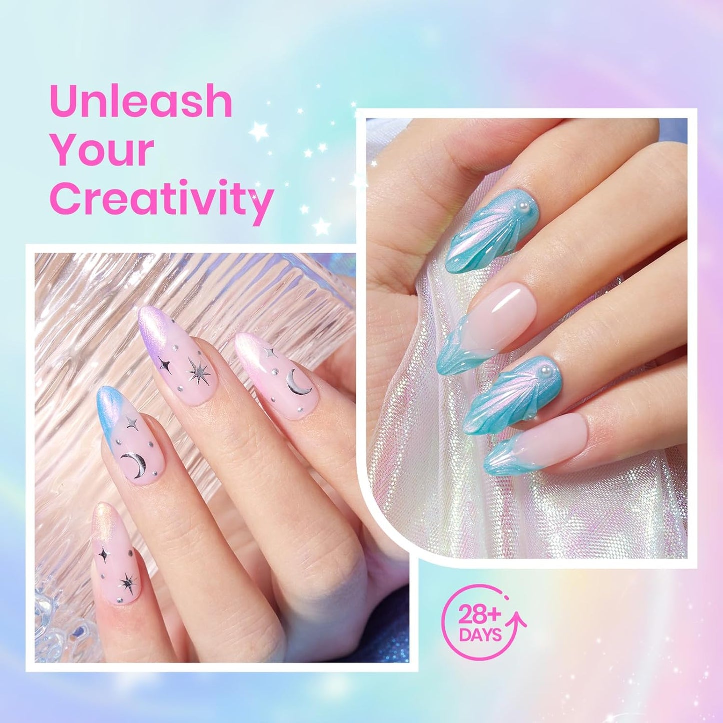 Beetles Pearl Gel Polish, 6 Colors Shimmer Glitter Nail Polish Pink Purple Orange Mermaid Nail Drawing Nail Gel Dreamy Carousel Soak Off Uv Swirl Shell Thread Effect DIY Manicure Gift for Women