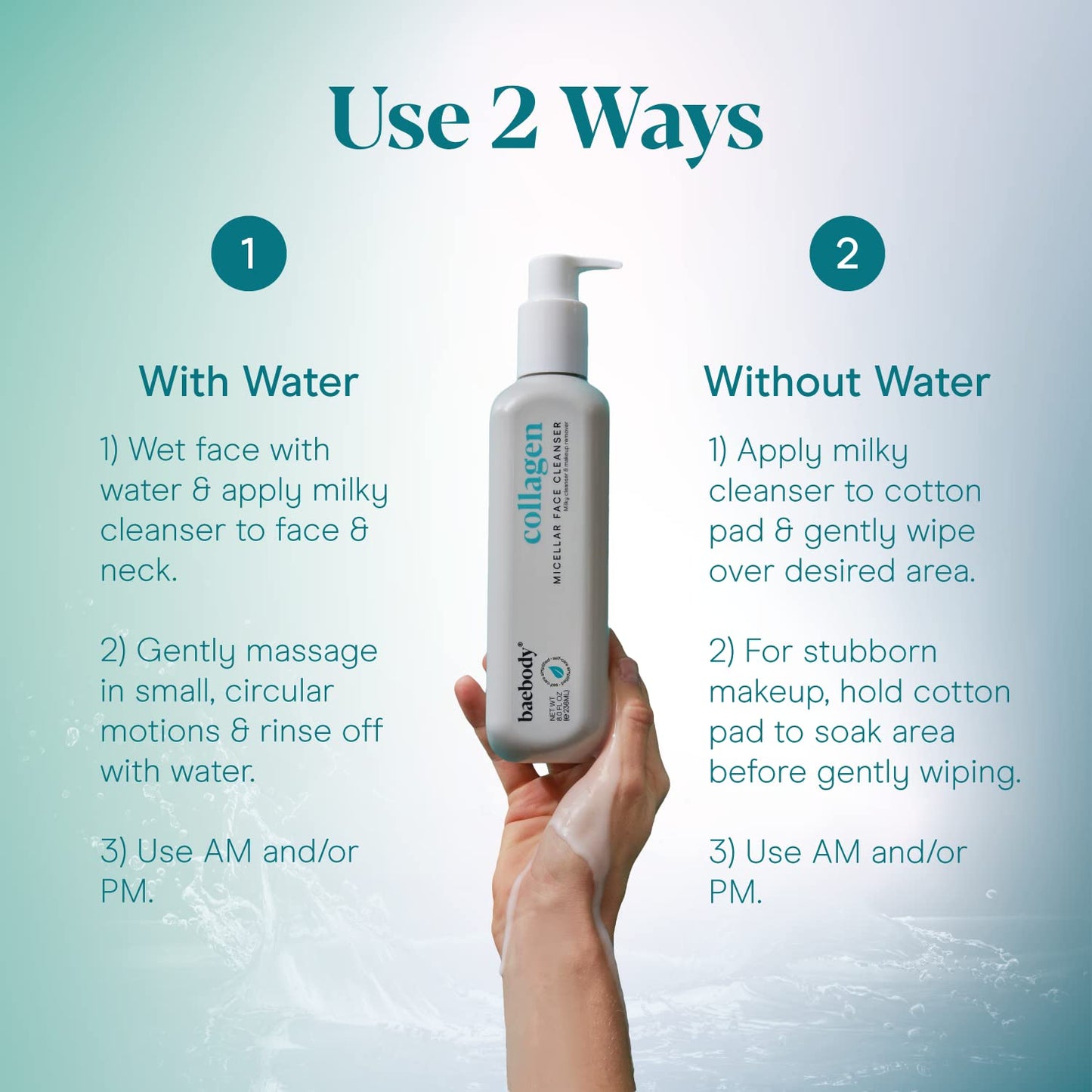 Baebody Cleansing Milk for Face - Vegan Facial Cleanser for Women and Men - Micellar Makeup Remover - Milk Cleanser Face Wash (8 fl oz)