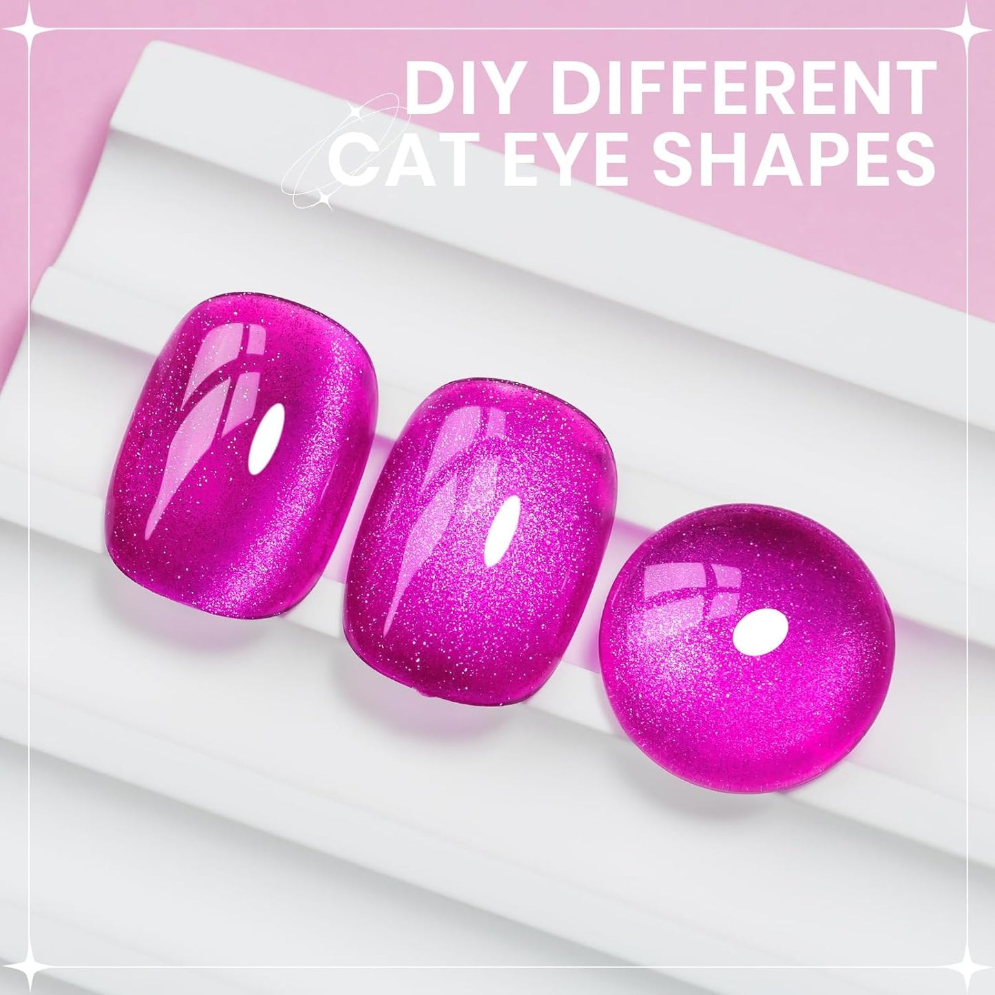 Hot Pink Cat Eye Gel Polish with Magnet 15ML Crystal Magnetic Cateye Gel Nail Nail Polish Holographic Glitter Shimmer Reflective Nail Polish with Magnet Soak Off Salon DIY at Home