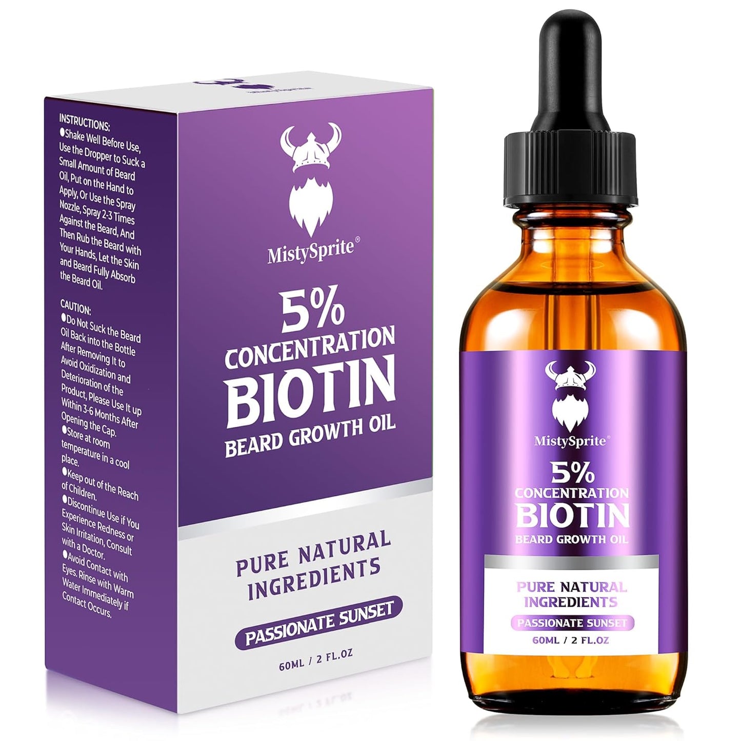 Beard Growth Oil - 5% Concentration Biotin Beard for Men (2 oz) - Natural Mens with Argan Oil, Jojoba Oil and Vitamin, Growth Softener, Moisturizer (Passionate Sunset)