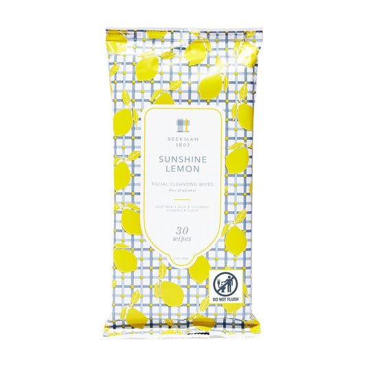 Beekman 1802 Face & Body Wipes, Sunshine Lemon Scented, 30 Count - Cleanses Dirt & Makeup, With Goat Milk, Aloe & Vitamin E - Alcohol Free, Biodegradable, Good for Sensitive Skin