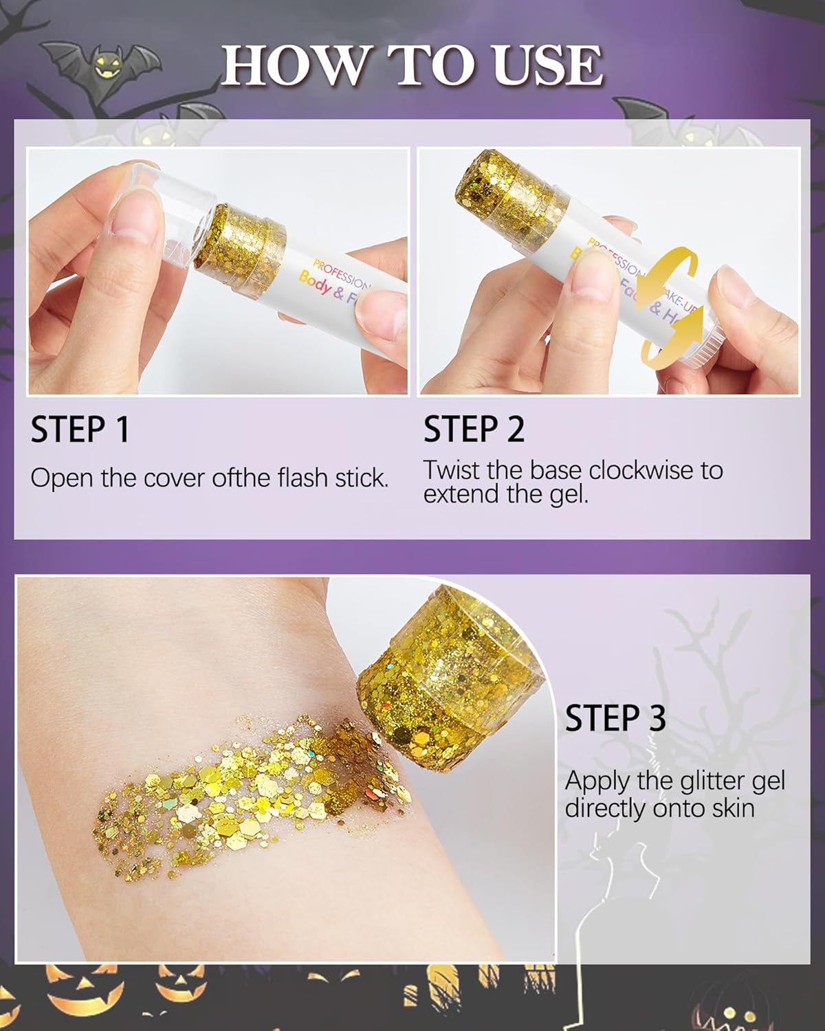 Body Glitter Stick, Waterproof Long Lasting Sparkling Face Shimmer Makeup, Singer Concerts Disco Music Halloween Festival Rave Accessories, Holographic Chunky Sequins Hair Stick,Gift for Women girl-01