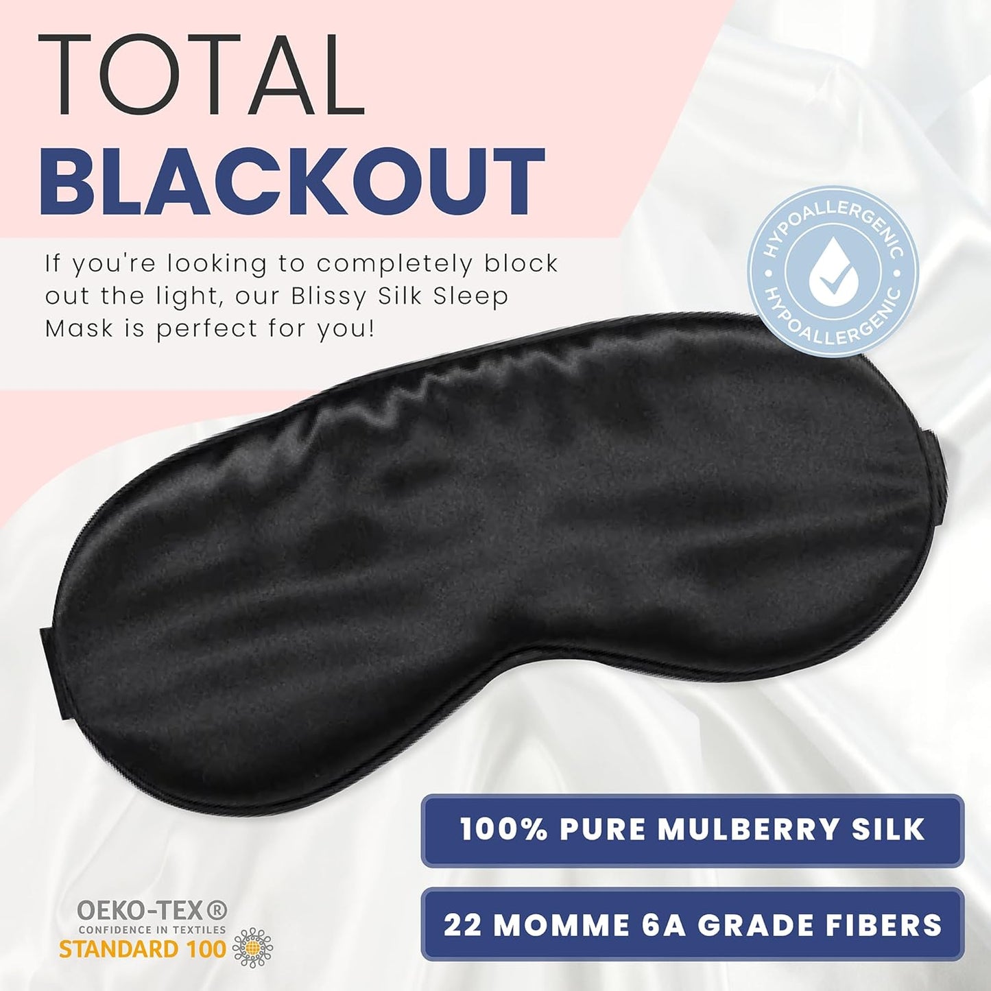 Blissy Silk Sleep Mask - Silk Eye Sleeping Mask for Women & Men for Total Blackout - Silk Eye Mask - 100% Pure Mulberry Silk, 22 Momme 6a Fibers - Blindfold Silk Sleep Mask Side Sleeper Eye Cover