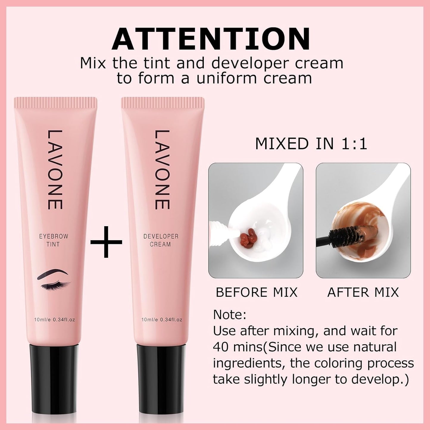 Eyebrow Color Kit with Brow Color & Eyebrow Pencil, 2-in-1 Natural Effects Eyebrow Makeup Set, Easy & Safe to Use 10ml - Black