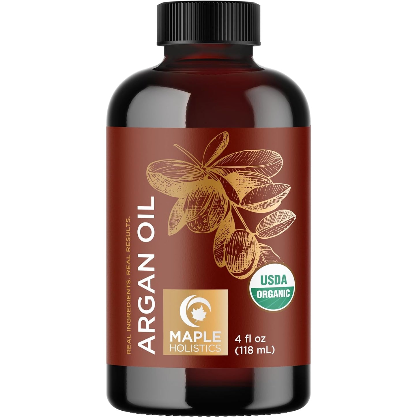 Certified Organic Argan Oil for Hair Skin & Nails - 100% Pure Moroccan Argan Oil Organic Cold Pressed and Unrefined - Fast Absorbing Hair Body and Face Moisturizer plus Beauty DIYs (4 Fl Oz)