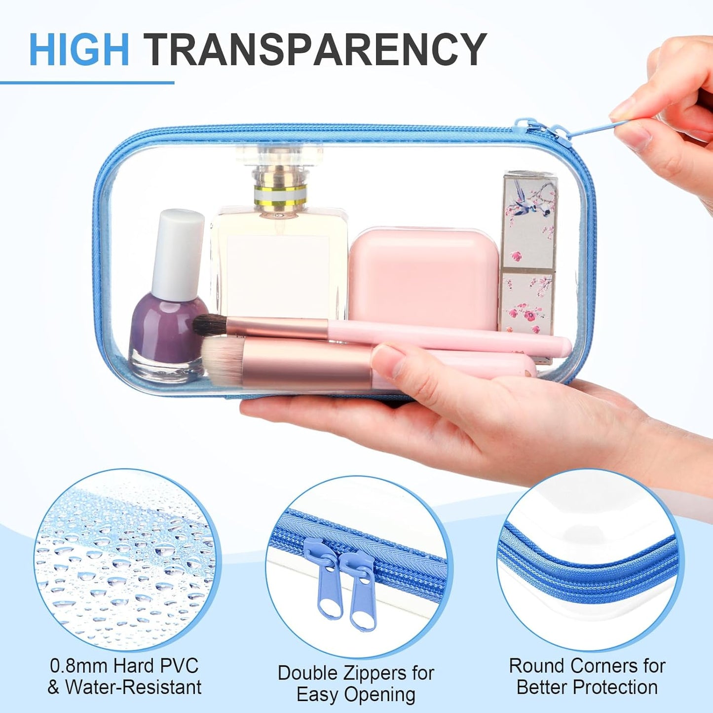 Hoolerry 4 Pcs Hard Clear Zipper Case Makeup Bags Plastic Pencil Pouch Transparent Storage Box Containers for Cosmetics, Snacks, Building Blocks, Puzzles(Soft Colors,7.5 x 3.9 x 2 in)