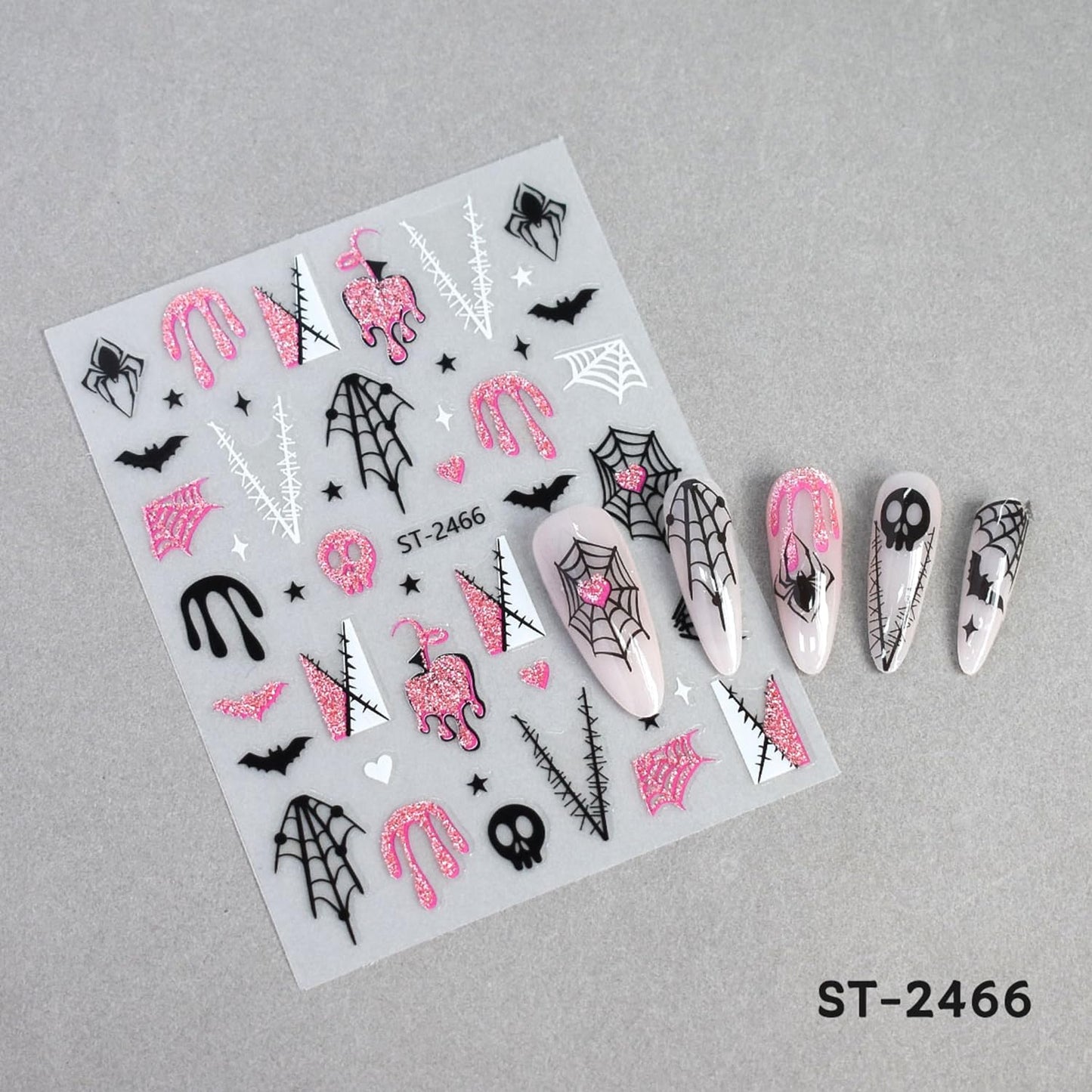 6 Sheets Halloween Nail Stickers Decals Pink Glitter Pumpkin Blood Drop Nail Sticker Black Spider Web Bat Nails Decals Self-Adhesive White Ghost Skull Nails Art Sticker Decal for Women Halloween Decor