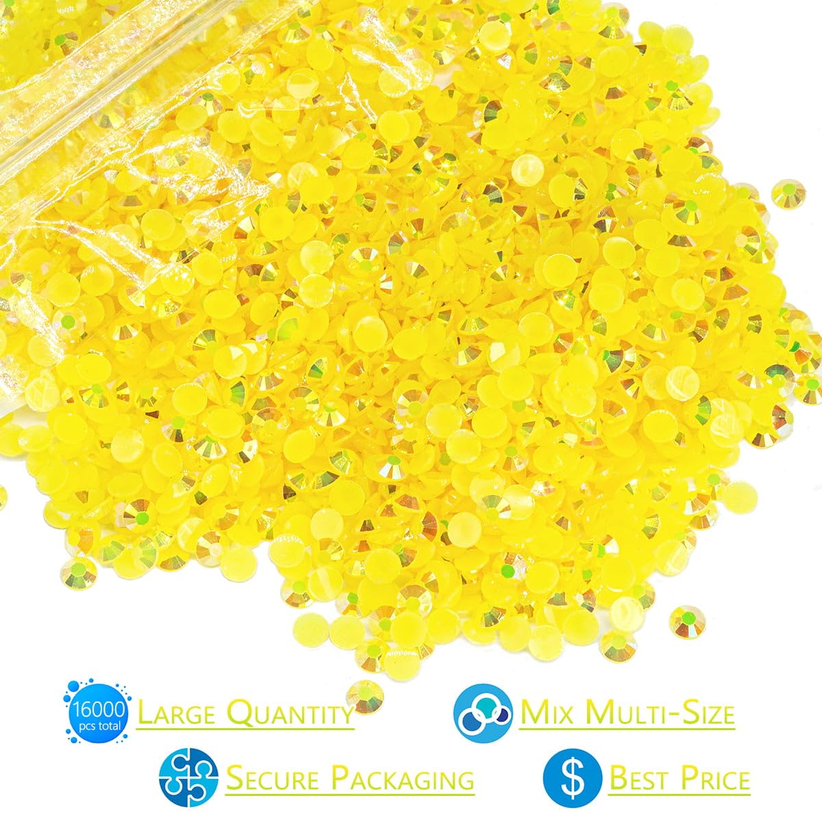 16000PCS Lemon Yellow AB Resin Rhinestones for Crafting 3mm 4mm 5mm Citrine Flatback Jelly Stones Bulk SS10 SS16 SS20 Diamonds Gems for Nails Face Eyes Makeup Mugs Tumblers Bottles DIY Crafts Clothes