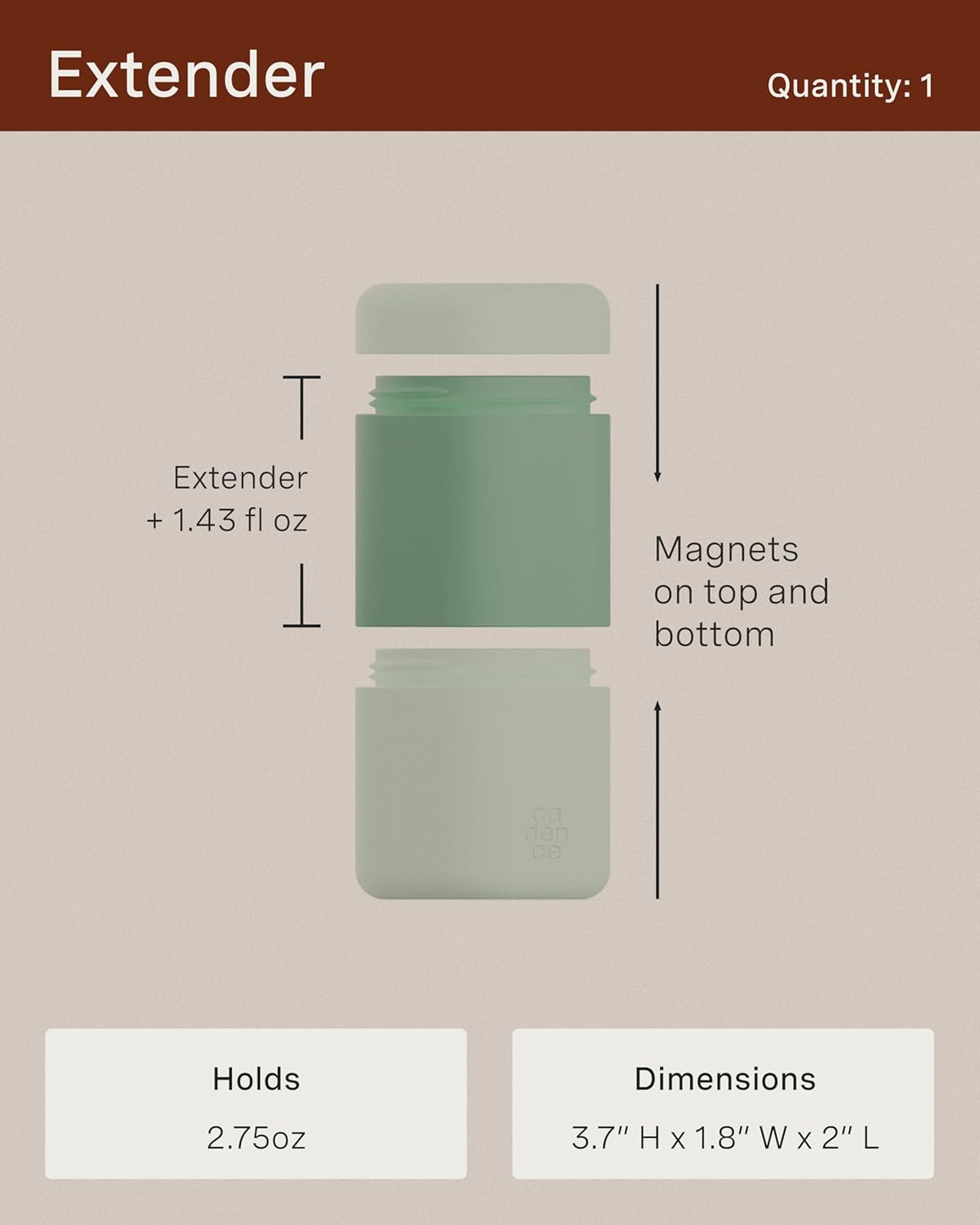 Cadence Travel Containers - Full Skincare Set - Magnetic Containers with Lids,Carry On Travel Essentials For Women/Men - 2 Small (0.56oz), 4 Medium Capsules (1.32oz), & Extender (1.43oz) - Evergreen