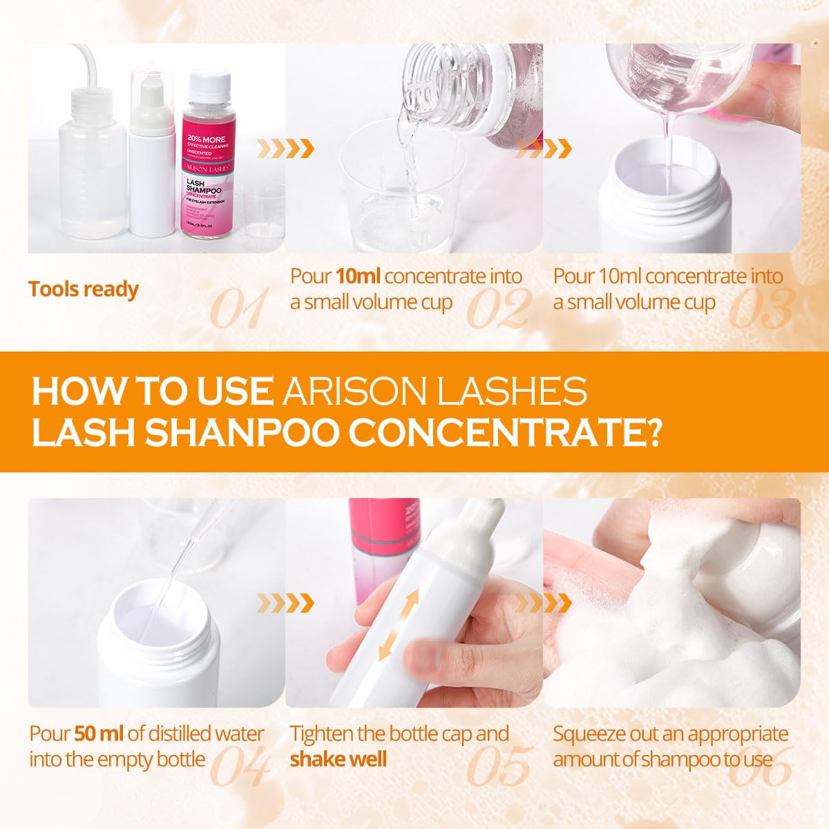 ARISON LASHES Lash Shampoo Concentrate for Lash Extensions 100ML Eyelash Cleanser Concentrate Oil-Free Eyelash Extension Shampoo with Salon Home Care(Turmeric)