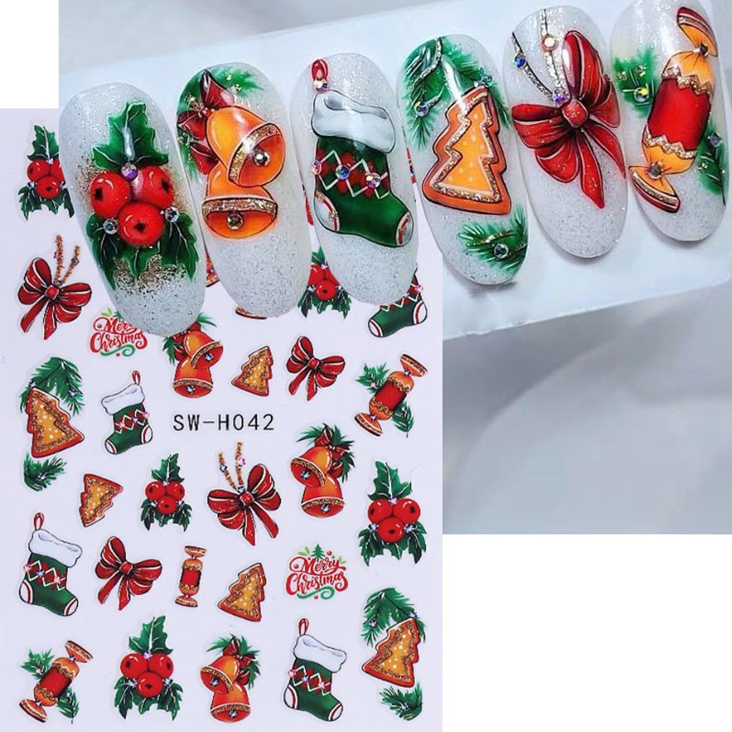 4Sheet Christmas Nail Art Stickers Santa Claus Elk Snowflake Nail Decals 3D Self-Adhesive Fireworks Clock Bow Designs Nail Supplies Winter Xmas Nail Sticker Nail Art for Women DIY New Year Nail Decor