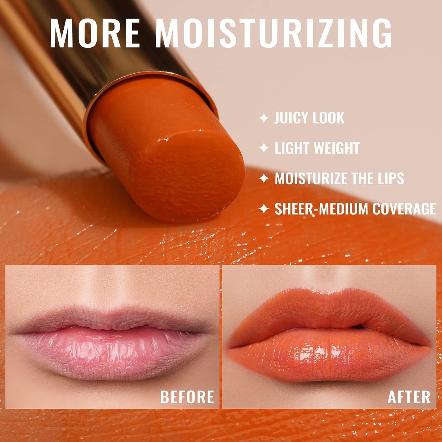 Oulac Orange Lipstick - Moisturizing Lip Stick Glossy Tinted Lip Balm, Sheer Shine Juicy Finish, Lightweight and Hydrating Formula for Dry Lip Care, Vegan 2.2g/0.07oz (08)
