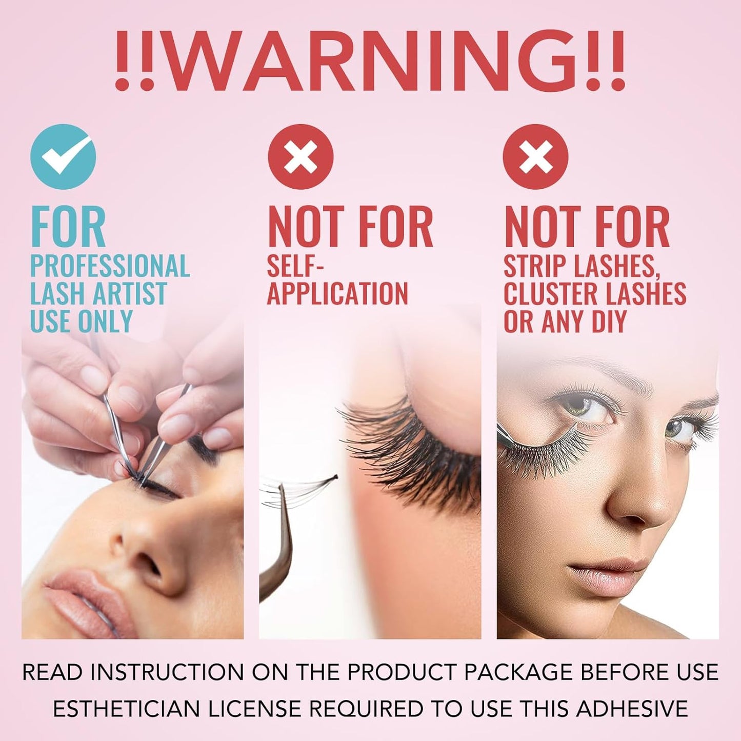 Transparent Lash Glue for Eyelash Extensions - 1-2 Sec Fast Drying/Retention 7 Weeks / (0.17fl.oz / 5ml) Maximum Bonding Clear Pink Eyelash Glue - Professional USE ONLY