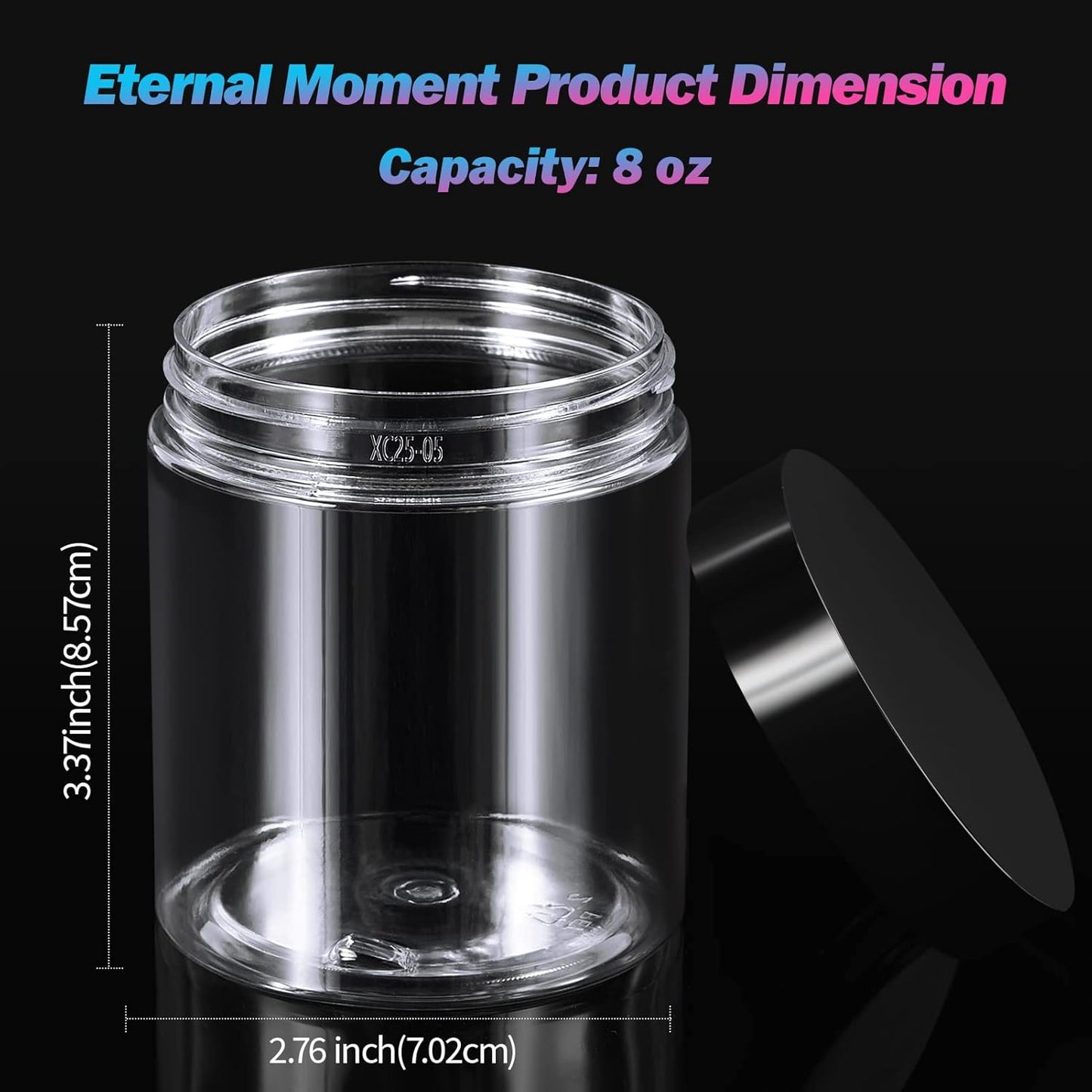 48 Pack 8 OZ Plastic Jars Round Clear Cosmetic Container Jars with Lids, Eternal Moment Plastic Slime Jars for Lotion, Cream, Ointments, Makeup, Eye shadow, Rhinestone, Samples, Pot, Travel Storage