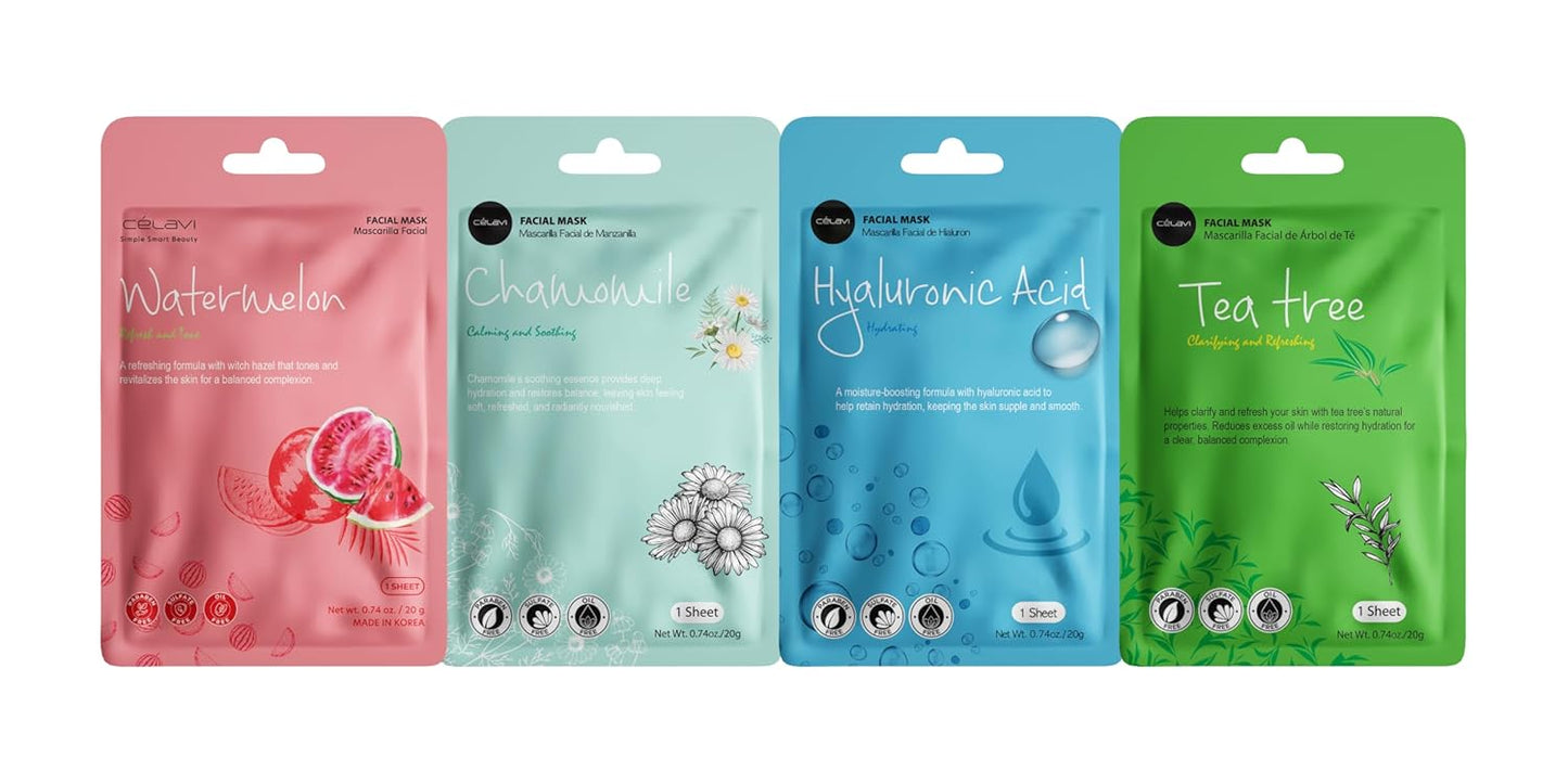 Celavi K-Beauty Skincare Essence Facial Face Mask Korea Skin Care Moisturizing C Set 12 Pack