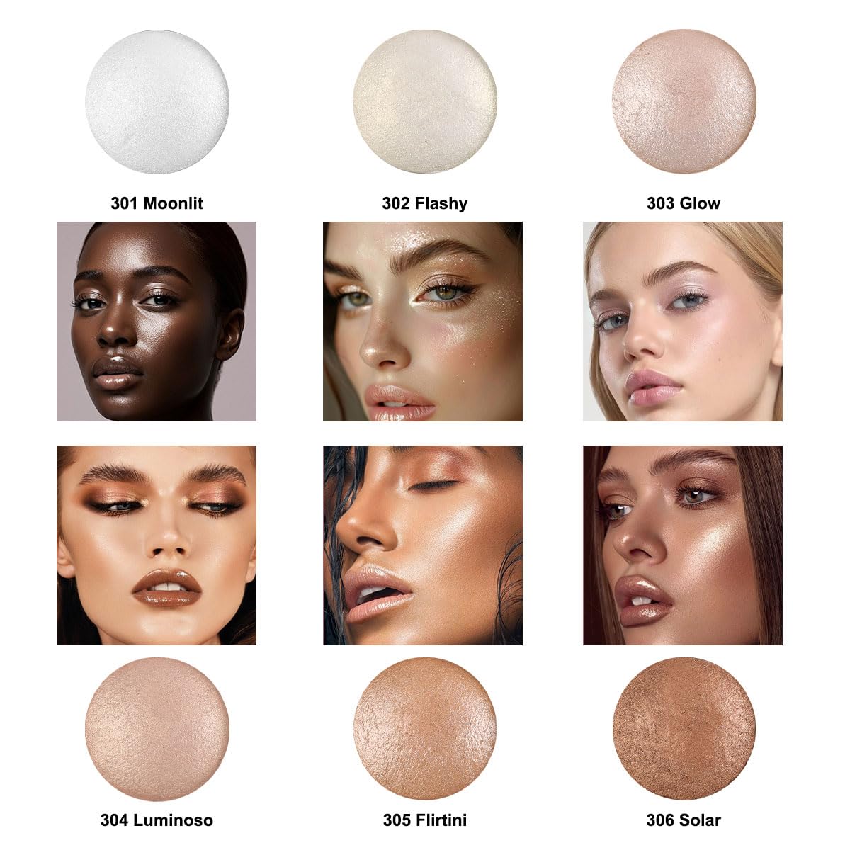 Baked Highlighter Contour Powder Sheer Pearl Shimmer Shades for Face Highlighter Makeup Brighten Up (304-Luminoso)